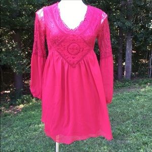 BCX Lunar boho dress with lace medallion and tie back size S